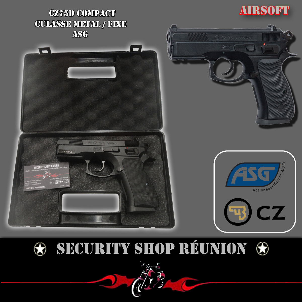 Pistolet à plomb CO2 ASG CZ 75D Compact (2,4 joules) Finition Noir